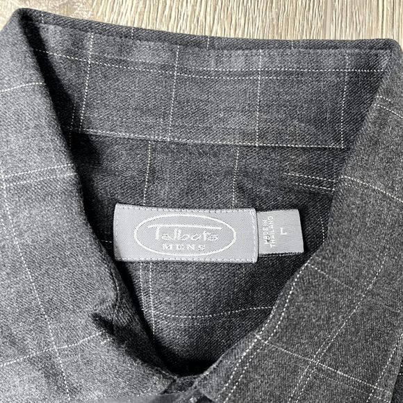 Talbots Men's Grey Checkered Window Pane Size Large Button Down Shirt - Picture 5 of 5